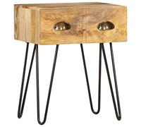 Fengshui Table de chevet 40 x 30 x 50 cm en bois massif de mangue | 2 tiroirs, table d'appoint, design rustique, montage facile, avec fixation murale