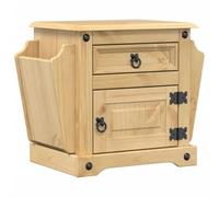 Fengshui Table de chevet en pin massif 45 x 35 x 47,5 cm avec tiroir | Porte-revues des deux côtés, poignées en métal, facile d'entretien, support mural inclus