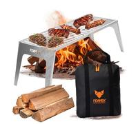 FENNEK Support pliable XL avec sac - Grille de cuisson mobile à ouvrir - Modèle extra stable avec grande surface de cuisson de 56 x 24 cm - En acier inoxydable résistant aux températures - Fabriqué en