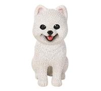 Fenteer Figurine de Chien Ornement de de Poméranie Statue de Bureau Décoration de Voiture En Résine Portable avec Patin Antidérapant Approprié pour Che, Blanc