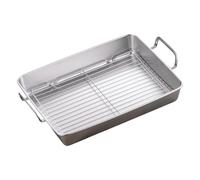 Fenteer Plat à Rôtir Poêle Four Grille Plaque Fabriqué En Acier Inoxydable Robuste et Revêtement Antiadhésif avec Poignées Pratiques Adapté pour Noël Dîner de, Longueur 36 Cm