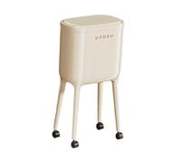 Fenteer Poubelle Presse Poubelle à Roulettes Grand Bac à Déchets avec Couvercle Système Double Compartiment Matériau PP Adaptée Cuisine Maison Bureau 16L, Blanc