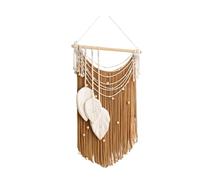 Fenteer Tapisserie En Macramé Décor Mural Suspendu Art Bohème Panneau Tissé Décoration Artisanale Fabriquée En Bois avec de Longs Glands Convient Comme Cadeau, Kaki