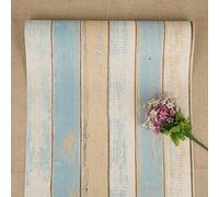 FENTIS Papier Peint en Bois Auto-Adhésif Brun-Bleu à Rayures en Bois Une Fiche de Contact Papier Peint Amovible Pour Cuisine Porte Armoire Bar Comptoir Chambre 44.5x500cm