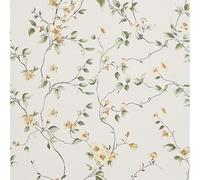 FENTIS Papier Peint Revêtement Vinyle Plastique Adhésif Beige Papier Peint pour Salon Motif Feuilles et Fleurs Amovible Papier Adhésif pour Cuisine Armoire Porte 44,5x500cm