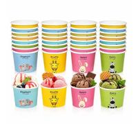 FePen Bol en papier pour glace avec motifs d'animaux et cuillère inclus, 40 pièces - 4 motifs animaux fixes