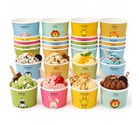 FePen Bol en papier pour glace avec motifs d'animaux et cuillère inclus, 40 pièces - 8 motifs animaux fixes