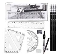 FEPITO 11 Pcs Math Geometry Compass Set Student Maths Protractor Set School Stationery Set inclus Rulers, Pencil, Eraser in Carrying Case