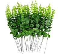 FEQO Lot de 36 tiges de Feuilles d'eucalyptus artificielles Vertes, 38,1 cm, Fausses Branches d’Eucalyptus pour Bouquet, Mariage, décoration d'intérieur
