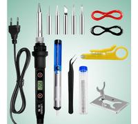 Fer a Souder Kit,80w Fer à Souder Etain avec écran LED,Température Réglable 180℃ à 500 ℃,5 Pointes Fer à Souder,Fil à Souder,Support de Fer à Souder,Pompe à Dessouder,Pincettes Antistatiques