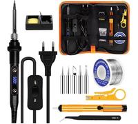Fer à Souder Kit - 80W - Temperature Réglable 180-520°C - Avec Interrupteur ON/OFF - 5 pointes, fil à souder, Support de fer