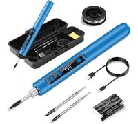 Fer à souder - Kit de soudure - 3,7 V - 15 W - Température réglable de 180 à 450 °C - 3 embouts de soudure - Fil de soudure et pâte à souder