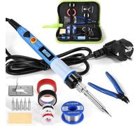 Fer à souder professionnel à température réglable 80 W - Écran LCD - 200-450 °C - Interrupteur marche/arrêt - Lot de 5 pannes de soudure métalliques