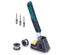 VONROC Fer à Souder Sans Fil 8W / 4V, max 450° - Fer à Souder de Précision Léger, Rechargeable Micro USB + 3 Pointes Fer à Souder - Chauffe en 25 sec - Station de Soudage + Éponge, Étain 10g 1 et 2mm