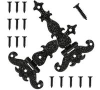 Fer Noir Charnière de Portail Lot de 2 Pièces, Vintage | Support Robuste à Charge, 8 Trous de Vis, Usage Extérieur pour Clôtures et Boîtes en Bois