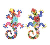 Fer Sculpture Murale Décoration Colorée Gecko, 2 Pièces | Appliques Décoratives Uniques, Ajoute Couleur, pour Chambre ou Café, Style Adorable
