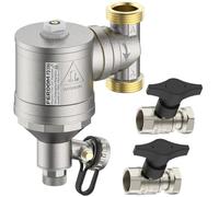 FERDOM "STRONG" FD392 1"/DN25 Filtre Magnétique/Hydrocyclone Pour Systèmes De Chauffage. Aimant 10000Gs. Séparateur De Particules Non-Magnétiques Inox 1000µ. Max.40kW, Rac.360 deg.+2 Vannes à Bille 1"