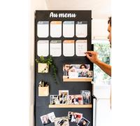 FERFLEX - Kit papier peint magnétique- Version Adhésif Repositionnable Noir- Ardoise effacable - Deco murale - 8 aimants argentés inclus -1mx60cm