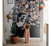 FERFLEX - Kit papier peint magnétique- Version Adhésif Repositionnable Noir- Ardoise effacable - Deco murale - 8 aimants argentés inclus - 2,60mx60cm