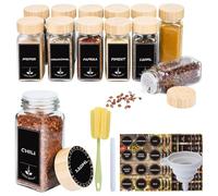 Ferghana 12Pcs Pot a Epices, 120ml Bocaux Epices, Rangement Epices Cuisine, Pots à Épices avec Couvercle Bambou, Bocaux Rangement Cuisine avec Etiquette Stylo Entonnoir Brosse, Cuisine Accessoires