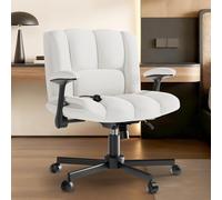 Ferghana Chaise de Bureau Criss Cross, Fauteuil de Bureau avec Accoudoirs, Assise Large Tissu Premium, Réglable en Hauteur pivotant, Chaise Coiffeuse pour Home Office Schminken Chambre, Blanc