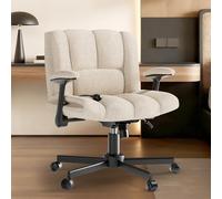 Ferghana Chaise de Bureau Criss Cross, Fauteuil de Bureau avec Accoudoirs, Assise Large Tissu Premium, Réglable en Hauteur pivotant, Chaise Coiffeuse pour Home Office Schminken Chambre, Beige