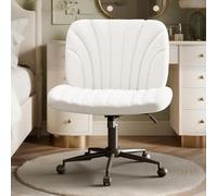 Ferghana Chaise de Bureau Criss Cross, Fauteuil de Bureau sans Accoudoirs avec Assise Large, Tissu Premium, Réglable en Hauteur et Pivotant, Chaise Coiffeuse pour Home Office, Schminken, Blanc