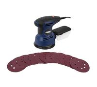 FERM Ponceuse Excentrique Orbitale 300W - 125 mm, Vitesses Variables 6+1, Aspiration Active, Poignée Softgrip - 9 Feuilles de Ponçage Incluses
