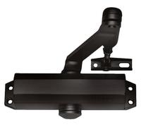 Ferme-porte aérien noir avec réglage de la force de fermeture, pour portes jusqu'à 110 cm, corps en aluminium, bras en acier