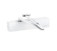 Ferme-porte Geze TS 2000 NV BC blanc avec barre de blocage et plaque de montage pour portes à un vantail jusqu'à 1100 mm, force de fermeture en continu et butée réglable par valve - 22,6 x 5,1 x 6 cm