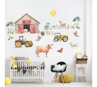 Ferme Stickers Muraux avec Animaux - Autocollant Mural Tracteur - Vache Mouton Poulets Wall Stickers - Décoration Murale Pour Enfant Cuisine Salle à manger Fenêtre
