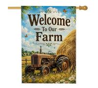 Ferme Tracteur Maison Drapeau Rustique Foin Papillon Été Toile de Jute Vert Double Face Extérieur Grand Drapeau de Jardin pour Terrasse Extérieure Entrée Camping 28 x 40 Pouces