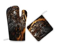Ferocious Tiger Ensemble de gants de cuisine et maniques pour cuisine, grillades et appartements
