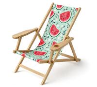 Ferocity Chaise Longue Pliante en Bois Transat de Jardin avec Accoudoir et Porte-gobelet Chilienne Personnalisable pour Terrasse Plage Camping Idée Cadeau Motif Pastèque et Fleurs