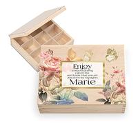 Ferocity Coffret à thé en bois personnalisé avec nom YOUR TEXT 20,5 x 23,5 cm Boîte de rangement pour sachets de thé avec 6 compartiments avec design personnalisé UV Enjoy [160]