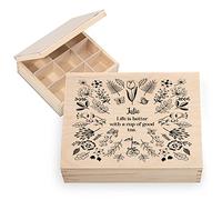 Ferocity Coffret à thé en bois personnalisé avec nom YOUR TEXT 20,5 x 23,5 cm Boîte de rangement pour sachets de thé avec 6 compartiments avec design personnalisé UV Life is Better [160]