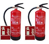 FERRETELIX® Pack 2 Extincteurs 6 kg Poudre ABC Haute Efficacité 34A 233B + 2 Panneaux Photoluminescents DIN A4 - Fabrication 2026 - Sécurité Incendie