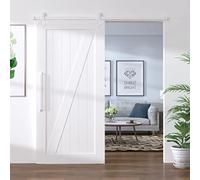 Ferrure de porte coulissante 183 cm en acier revêtu par pulvérisation blanc, kit de ferrures de porte pour intérieur, rail coulissant avec roulettes, butée de porte, guide au sol, ouverture et