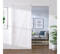 Ferrure de porte coulissante 200 cm en acier revêtu par pulvérisation blanc, pour cadre de porte et cadre de porte, avec guide au sol et butoir de porte, idéal pour la rénovation, le montage et la