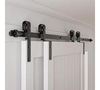 Ferrure de porte coulissante Bypass double - 335 cm - Système de porte coulissante - Kit complet avec rail et roulettes - Noir - Pour 2 portes en bois de 160 cm de large - Forme en J