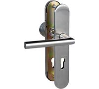 Ferrure de sécurité « Moscou-LS » en acier inoxydable, bouton satiné/bouton tournant PZ pour portes d'entrée, kit de ferrure de porte de 92 mm, neuve - haute qualité