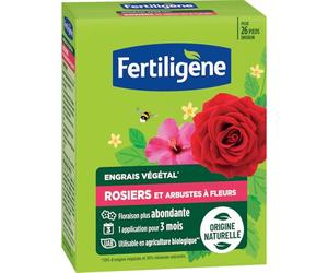 Fertiligène FEGROS650 - Engrais Végétal Rosiers et Arbustes à Fleurs 650 g - Une Floraison Plus abondante - Seulement 1 Application en 3 Mois - Jusqu'à 26 Pieds - Produit 100% Naturel avec zéolite