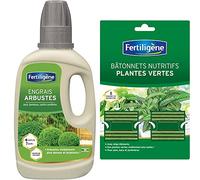 FERTILIGENE FEPO400 Engrais Liquide Arbustes en Pots, Buis et Bambous 400 ml - Arbustes plus vert en 7 jours - 400 ml jusqu'à 28 L de solution diluée & Engrais Plantes Vertes Batonnets, x40