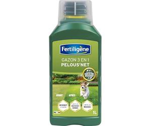 Fertiligène FGAZLIQ1 - Engrais Liquide Gazon 3 en 1 Pelous'Net 1 L - Reverdit Le Gazon - Limite Mauvaises Herbes et l'apparition des mousses - avec Bouchon doseur - pour 67 m² - Fabriqué en France