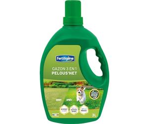 Fertiligène FGAZLIQ3 - Engrais Liquide Gazon 3 en 1 Pelous'Net 3 L - Reverdit Le Gazon - Limite Mauvaises Herbes et l'apparition des mousses - avec Bouchon doseur - pour 200 m² - Fabriqué en France