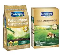 FERTILIGENE FPATCH36C - Patch Magic Rénovateur de Pelouse 3,6 kg - Formule 4 en 1 & FERTILIGENE NATUREN NATGAZ1C - Engrais Gazon Organique UAB 2,5 kg - Reverdit en 7 jours - 1 application