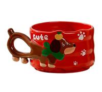 Fertnouk Tasse de teckel, tasse à café de teckel, jolie céramique en relief peinte à la main avec poignée, 380 ml, rouge, pour une utilisation au bureau domicile