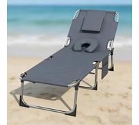 Ferzone Fauteuil de Jardin Chaise Longue 190x63x30cm, Transat Jardin Extérieur Pliable Capacité 150kg, Bain de Soleil Dossier Réglable, Transat Plage Appuie-tête Pochette Terrasse Camping,Gris Foncé