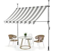 Ferzone Store Banne sans Percage 200x120cm, Auvent de Terrasse Rétractable avec Manivelle Hauteur Réglable 200-300CM, Stores Exterieur résistant en Aluminium aux UV pour Blacon Patio (Gris-Blanc)