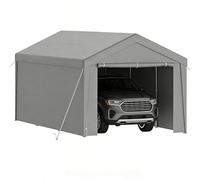 Ferzone Tente de Garage 3x6m, Carport Abri Voiture avec Bâche PE & Porte Enroulable, Tente de Stockage Pliant Exterieur avec Parois Latérales Amovibles pour Moto Outils SUV Camion Bateau, Gris